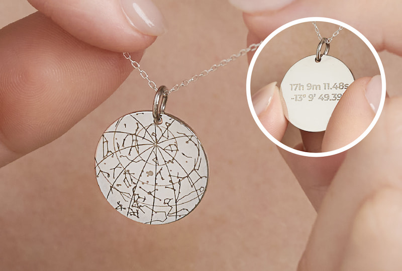 Engraved 925 Silver Personalised Map of your Star Necklace